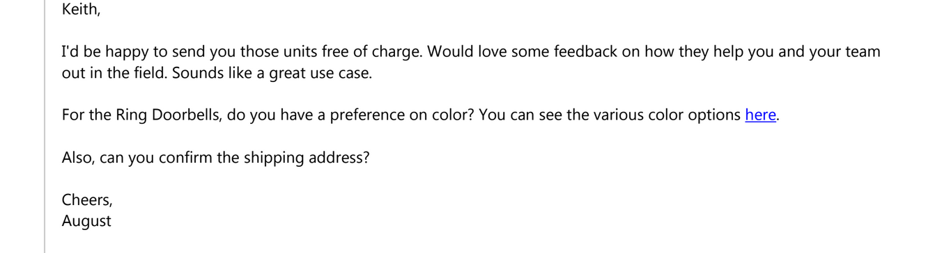 Email from Ring employee to LAPD officer Email from Ring employee to LAPD officer