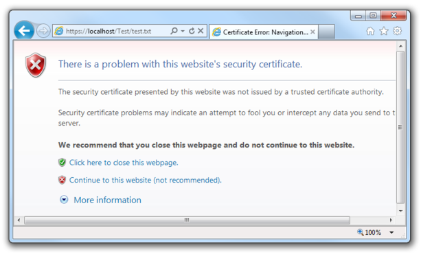 Screenshot of a certificate warning in IE7 Screenshot of a certificate warning in IE7